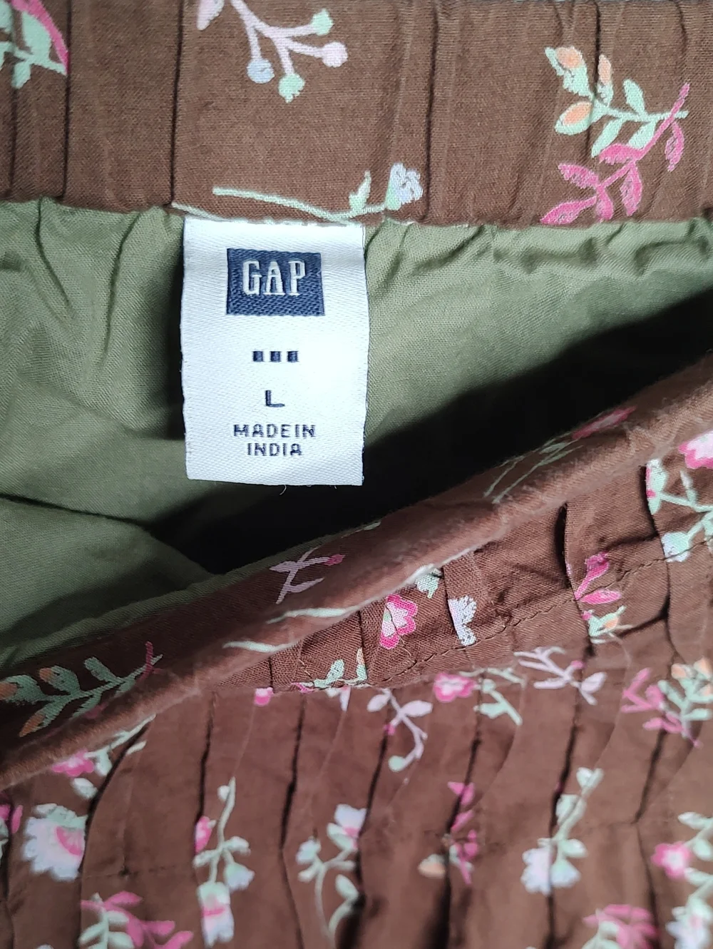 GAP Brown Floral Tiered Mini Skirt with Olive Ruffle Size Large